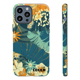 Loulii Blossom™ phone case that shows elegant flowers in a tropical setting