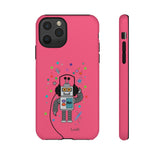 LouliiBot™ Space Friends cute robot with head phones phone case in pink