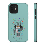 LouliiBot™ Space Friends cute robot with head phones phone case in turquise