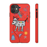 LouliiBot™ Space Friends phone case showing a cute robot dog in space in orange