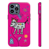 LouliiBot™ Space Friends phone case showing a cute robot dog in pink