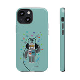 LouliiBot™ Space Friends cute robot with head phones phone case in turquise