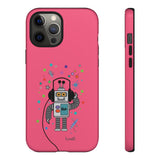 LouliiBot™ Space Friends cute robot with head phones phone case in pink