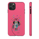 LouliiBot™ Space Friends cute robot with head phones phone case in pink