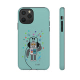 LouliiBot™ Space Friends cute robot with head phones phone case in turquise