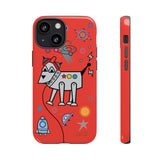 LouliiBot™ Space Friends phone case showing a cute robot dog in space in orange