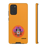 LouliiBot™ orange phone case with a cute robot with a heart