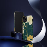 Loulii Blossom™ phone case that shows elegant flowers in yellow with a green background