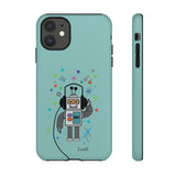 LouliiBot™ Space Friends cute robot with head phones phone case in turquise