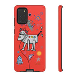 LouliiBot™ Space Friends phone case showing a cute robot dog in space in orange