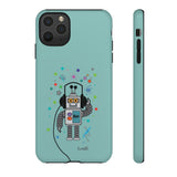 LouliiBot™ Space Friends cute robot with head phones phone case in turquise