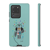 LouliiBot™ Space Friends cute robot with head phones phone case in turquise