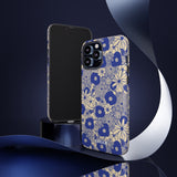 Loulii Blossom™ phone case that shows elegant flowers in blue and crème