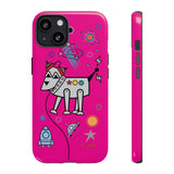 LouliiBot™ Space Friends phone case showing a cute robot dog in pink