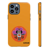 LouliiBot™ orange phone case with a cute robot with a heart