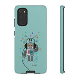 LouliiBot™ Space Friends cute robot with head phones phone case in turquise
