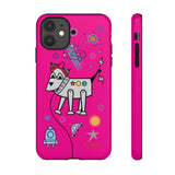 LouliiBot™ Space Friends phone case showing a cute robot dog in pink