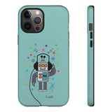 LouliiBot™ Space Friends cute robot with head phones phone case in turquise