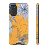 Loulii Blossom™ phone case that shows elegant flowers in white with a yellow background