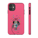 LouliiBot™ Space Friends cute robot with head phones phone case in pink