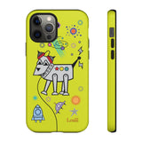LouliiBot™ Space Friends phone case showing a cute robot dog in space in lime green