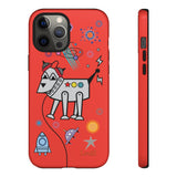 LouliiBot™ Space Friends phone case showing a cute robot dog in space in orange