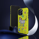 LouliiBot™ Space Friends phone case showing a cute robot dog in space in lime green