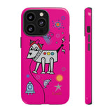 LouliiBot™ Space Friends phone case showing a cute robot dog in pink