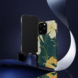 Loulii Blossom™ phone case that shows elegant flowers in yellow with a green background