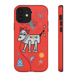 LouliiBot™ Space Friends phone case showing a cute robot dog in space in orange