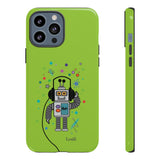 LouliiBot™ Space Friends cute robot with head phones phone case in green