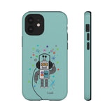 LouliiBot™ Space Friends cute robot with head phones phone case in turquise