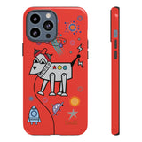 LouliiBot™ Space Friends phone case showing a cute robot dog in space in orange