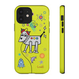 LouliiBot™ Space Friends phone case showing a cute robot dog in space in lime green