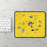 LouliiBot™ Space Friends Gaming Mouse Pad in yellow next to a keyboard