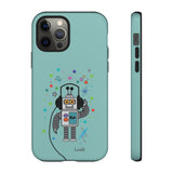LouliiBot™ Space Friends cute robot with head phones phone case in turquise