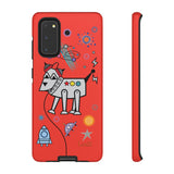 LouliiBot™ Space Friends phone case showing a cute robot dog in space in orange