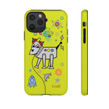 LouliiBot™ Space Friends phone case showing a cute robot dog in space in lime green