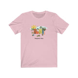 Loulii design tropical chic city artwork on a t-shirt that is pink