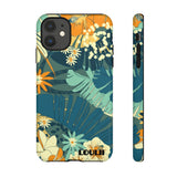 Loulii Blossom™ phone case that shows elegant flowers in a tropical setting