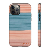 Loulii Fun™ Phone Case in pale pink and blue ribbon stripes