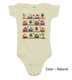 Natural color cozy little beep onesie with cute animals driving cute vehicles