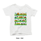 White (Salt) color cozy little beep t-shirt with cute animals driving cute vehicles