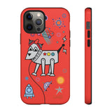 LouliiBot™ Space Friends phone case showing a cute robot dog in space in orange