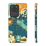 Loulii Blossom™ phone case that shows elegant flowers in a tropical setting