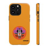 LouliiBot™ orange phone case with a cute robot with a heart