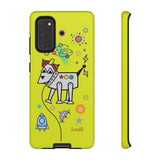 LouliiBot™ Space Friends phone case showing a cute robot dog in space in lime green