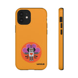 LouliiBot™ orange phone case with a cute robot with a heart