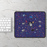 LouliiBot™ Space Friends Gaming Mouse Pad in blue next to a keyboard