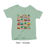 Green (Avocado) color cozy little beep t-shirt with cute animals driving cute vehicles